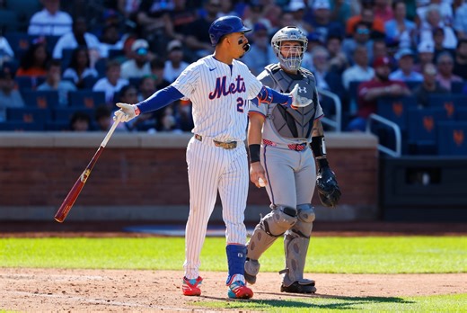 Benches clear after Mets slugger hit by pitch against Marlins