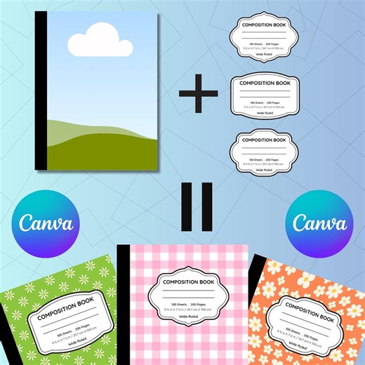 Composition Book Cover Template Bundle: Editable Canva Labels (instant Download) - Etsy