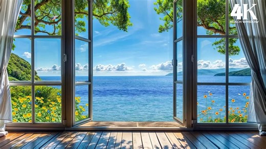 4K 从舒适的海滨小屋欣赏海洋美景 🌊🪟 放松身心的海风与自然声音