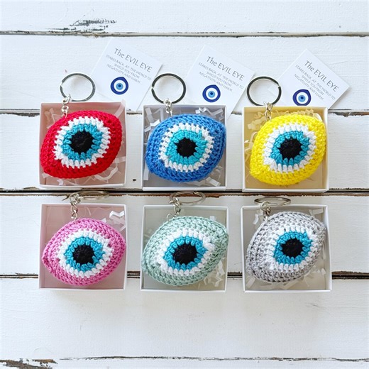Mini Evil Eye Crochet Keychain - Nazar Boncuk Protection Amulet - Blue Bohemian Key Ring - Etsy