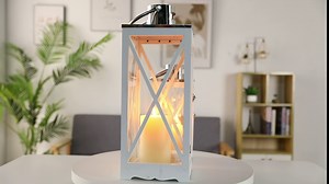 TRIROCKS Set of 2 Farmhouse Wood Lantern 17.5''&24.5'' Metal Decorative Outdoor Lantern with Tempered Glass Rustic Candle Holder for Thanksgiving Christmas Patio Garden Indoor Outdoor(White Rectangle)