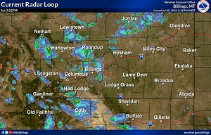 [7/20 3:24pm] Current radar shows scattered showers and t-storms out there, moving slowly north to south. Expect brief heavy rain and erratic wind gusts of 30-40 mph, and perhaps small hail, with these storms until sunset. | US National Weather Service Billings Montana