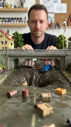 Realistic miniature flood scene