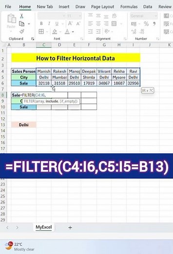 Filter Horizontal Data in Excel (Row-Wise Filter Trick) | How to Filter Data Across Rows in Excel
