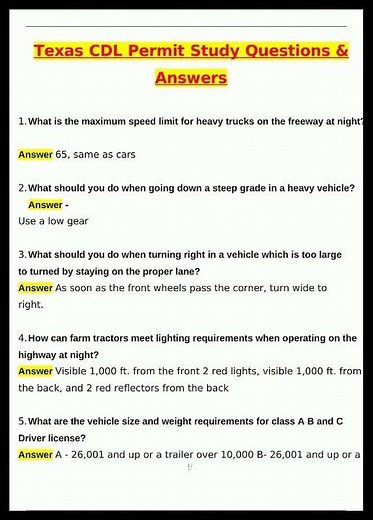Texas Cdl Permit Study Questions Latest Actual Questions And video