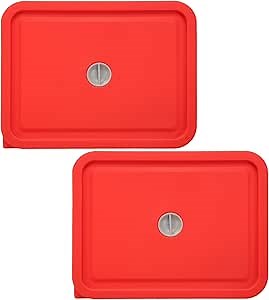 Replacement Lids for Pyrex 7211-PC 6 Cup Rectangle, Silicone Storage Cover Lid for Glass Bowl 2 Pack with Date Mark Red