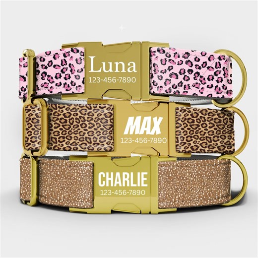 Custom Engraved Leopard Print Dog Collar, Personalized Adjustable Pet Accessory - Etsy