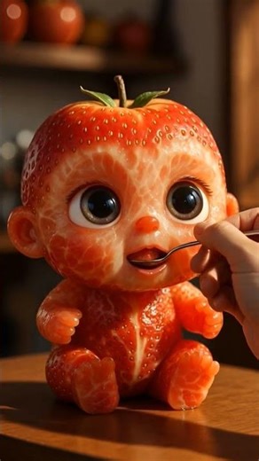 Why Is This So Cute?! 😭🍓POV: A Fruit Baby Eats Its Own Spoon 🥄🥭#shorts #trending #viral