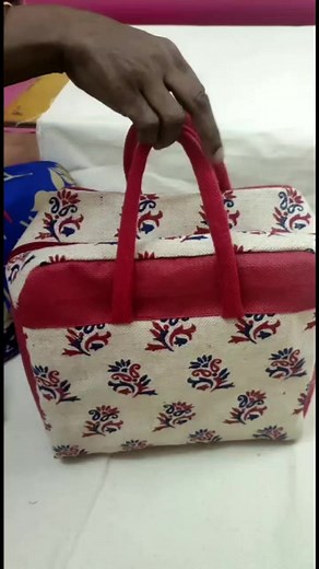 Lunch bag Full zipper Lining inside Jute cotton printed fabric and regular jute. Fabrics Thick cotton handles Dimension 13*11*5 inches Enquiries 9444460292 | V Savitha Gifts, Bags ,Fancy Jewellery, Sarees & Others | Facebook