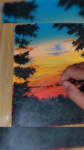 Easy Sunset Scenery Painting with Glowing Lights! 🌅 #painting