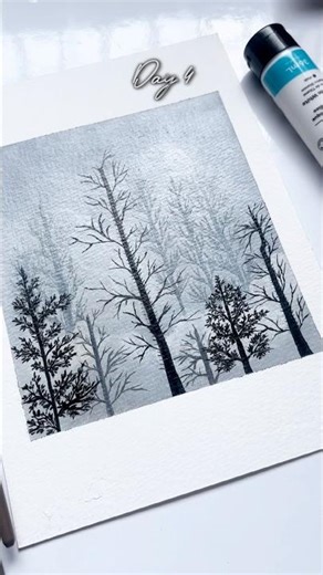 Acrylic winter Forest painting #shorts #acrylicpainting #artshorts #viralshorts #winterforest