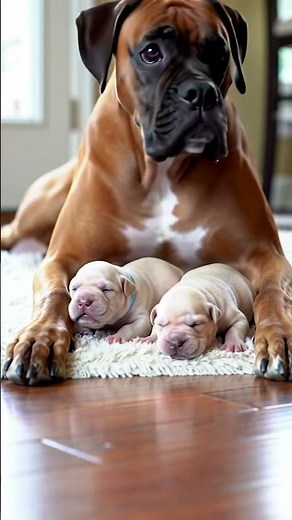 Boxer Mom Licking Her Newborn Puppies ❤️🐶🐾