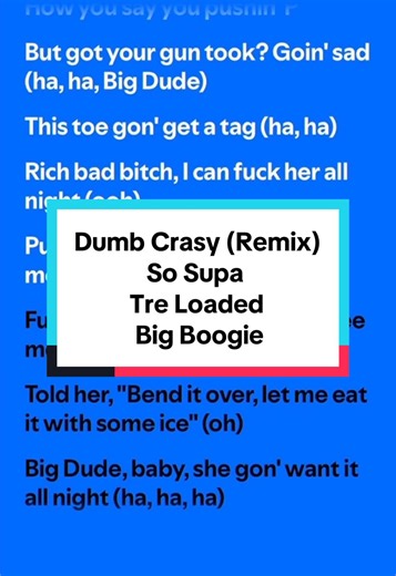 Dumb Crasy (Remix) by So Supa & Tre Loaded & Big Boogie #lyrics_songs #lyrics #spotify #follow #following #fullsong #dumbcrasy #sosupa #treloaded #bigboogie