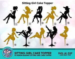 Sitting Girl Cake Topper, Sitting Lady Silhouette Cake Topper SVG, Topper for Girl, Woman Silhouette Cake Topper, Happy Birthday Cake Topper - Etsy