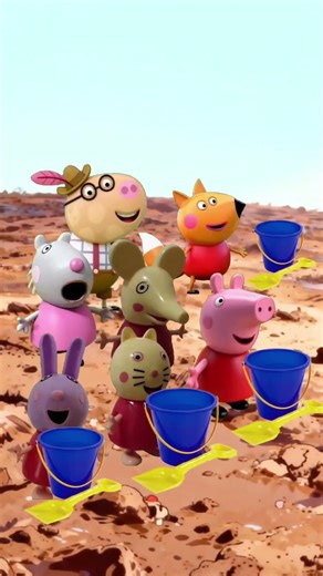 猪爸爸带佩奇去 堆沙堡。 #peppapig