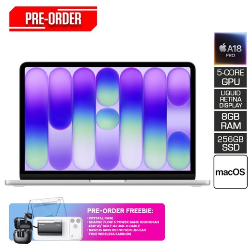 Apple NoteBook MacBook Neo 13inch Silver Liquid Retina Display /A18 Pro 6core CPU, 5core GPU, 16core Neural Engine / 8GB unified memory/ 256GB SSD storage / 20W USB-C Power Adapter/ US English Magic Keyboard with Lock Key (MHFA4PP/A) Pre-Order Downpayment