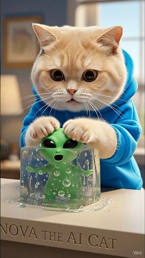 Curious Cat Plays with Alien Slime Toy