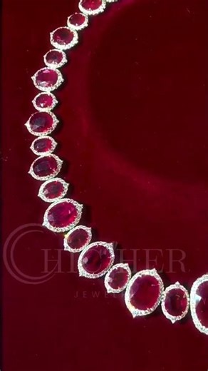 Oval Cut Vivid Red Ruby & White Sapphire Necklace