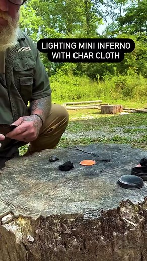 Lighting Mini Inferno with Char cloth #outdoor #woodsman #forestlife #firecraft #davecanterbury #pathfindergear | David Canterbury