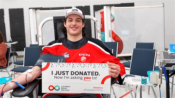1.9K views · 83 reactions | Lynden Lakovic shares his story of why he wanted to become a Hockey Gives Blood Ambassador and donates blood for the first time this week #TakeFlightMJ | Canadian Blood Services | Hockey Gives Blood | Moose Jaw Warriors Hockey Club | Facebook