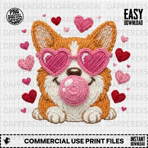Valentine Corgi Blowing Bubblegum - Faux Embroidery Chenille Patch - PNG - Dog Mom Sublimation - Etsy