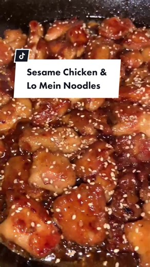 Homemade sesame chicken with lo mein twist