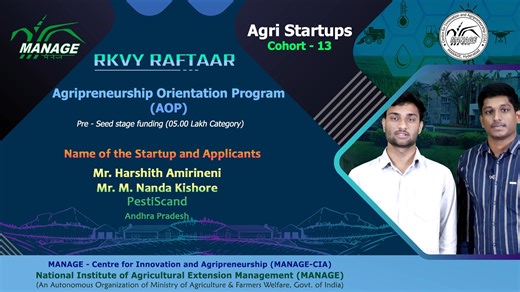 “We are glad to be a part of MANAGE Cohort 13. We learnt how to validate our ideas, manage finances, and take steps to implement our idea in the market. The sessions, pitch preparation, mock presentations, and evaluations were all valuable and motivating. Thank you, MANAGE-CIA.” — Mr. Harshith Amirneni & Mr. Nanda Kishore, Founders of PestiScand, a startup working on detecting pesticide residue in fruits and vegetables for safer food consumption. Also on YouTube: https://youtu.be/UsoeDaPhJyk #Co