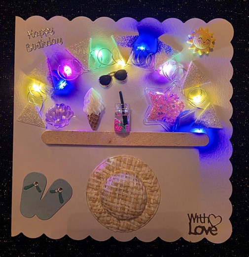 Light up Boxed Card, Beach Theme, Sun, Sea, Multicoloured Leds, Sunhat, Flip-flops, Cocktail, Ice-cream. - Etsy