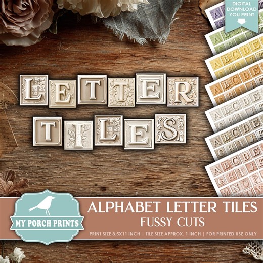Alphabet Letter Tiles FUSSY CUTS, Junk Journal, Color, Rainbow, Letters, Words, Craft, Kit, ABC, My Porch Prints Printable Digital Download - Etsy