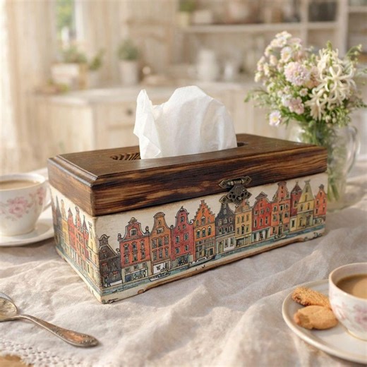 Rustic Wooden Tissue Box | European Houses Decor | Shabby Chic Cottage Style