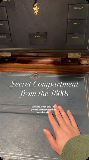 REVEAL😱Found a secret compartment in this 19th century writing desk. Let’s see what’s hidden inside. This is why I love antiques. Every piece was made with a purpose, so much love and craftsmanship. You just can’t get this type of quality (and fun!) with modern goods. It’s like a real life, practical puzzle. 🥹 Thank you all for being curious about the hidden treasures and stories that antiques can carry with them for centuries. 💕 . . . Antiquing Antique shop Hidden compartment Unique antiques