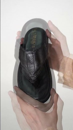 Men Black Genuine Leather T-Strap EVA Sole Slip On Slippers
