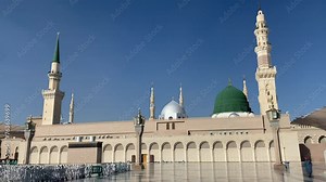 Portrait of Prophet Muhammad's Mosque with Green Dome. Nabawi Mosque.