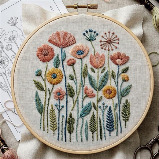 Wildflower Hand Embroidery Pattern – Modern Floral Hoop Art PDF - Etsy