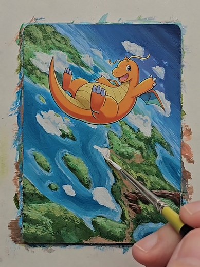 Dragonite Painting Process: Creating Art on a Pokemon Card