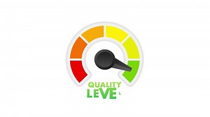 Quality level indicator with colorful segments and needle pointing to green area