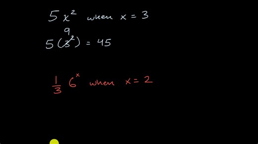 Evaluating expressions like 5x² & ⅓(6)ˣ