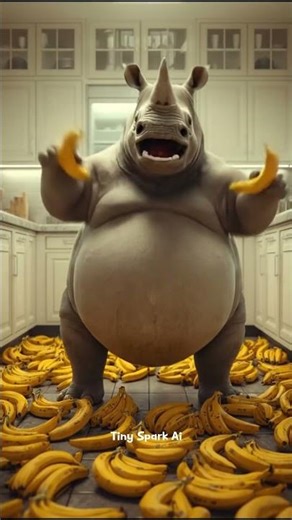 Funny rhinoceros with chubby Belly Dancing on a Chicken Banana Song #chickenbanana #tinysparkai