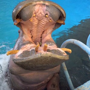 Now this is a hungry hippo! Check out our Wild Connections, where this could be you💚 Learn more: https://mkezoo.com/HippoHooray | Milwaukee County Zoo