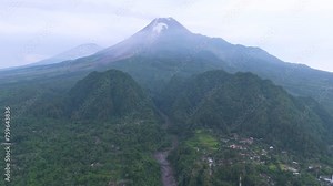 aerial view of Mount Merapi is the most active volcano in Indonesia located in the central part of Java Island in Sleman Regency, Yogyakarta