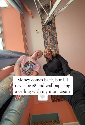 Core memory unlocked 🧡 we had so much fun today making a start on my bedroom ceiling wallpaper. When I told my mum about the £500 quote, she literally said “how hard can it be?” An iconic duo 👩🏻‍🦰👩🏼 Wallpaper provided by @Wallpaper Shop #wallpapering #girlswhodiy #dopaminedecor #ceilingwallpaper #mumsoftiktok