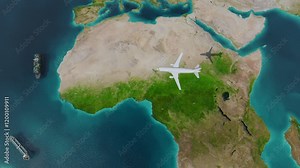 Global logistics concept with world map, supply chain network, Air traffic and container ship for import-export. Infographic. Global Communication. World travel map with airplanes. 3D Render