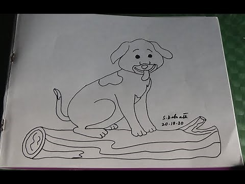 #DRAW1, HOW to Draw A Dog Sitting On A Log