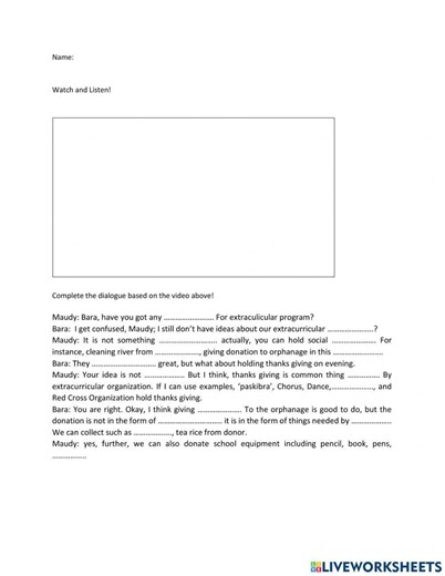 Giving example interactive worksheet