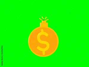 coin bomb with fuse explosion. Symbol of bankruptcy, economic downturn, financial loss, weak economy and money leakage.