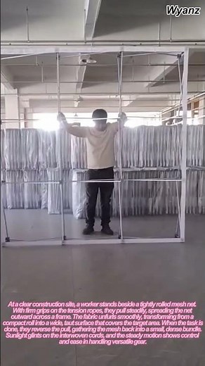 construction daily | worker stretches mesh net to expand and shrink