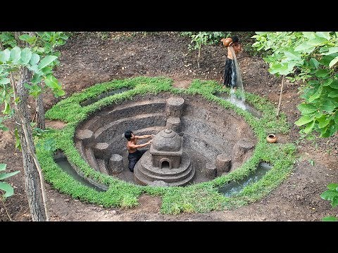 Building a majestic temple with a stunning mini pool! 🏯