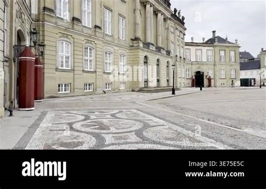Facade of a palace, Amalienborg Palace, Copenhagen, Denmark. Amalienborg was built in the 17th century and is one of the most impressive rococo buildings in Denmark. Enjoy the crowdless castle square Stock Video Footage - Alamy