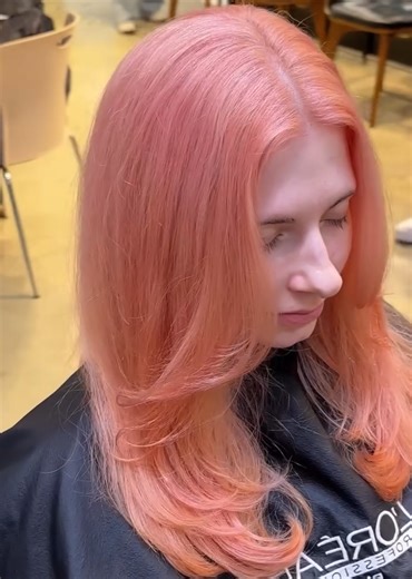 Peach Pink Hair Colour Transformation at Strathfield