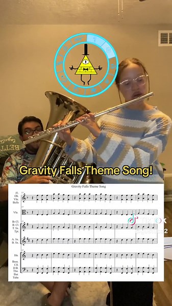 Gravity Falls Theme Song! Here’s our tribute to a great show! This theme is such an ear worm! Happy Practicing! #gravityfalls #themesong #band #orchestra #flute #oboe #bassoon #clarinet #bassclarinet #altosax #tenorsax #barisax #trumpet #frenchhorn #trombone #baritone #tuba #bells #violin #viola #cello #doublebass #meme #music #duett #fyp #score #musiciansoftiktok #dipperpines #mabelpines #grunklestan #soos #stanfordpines